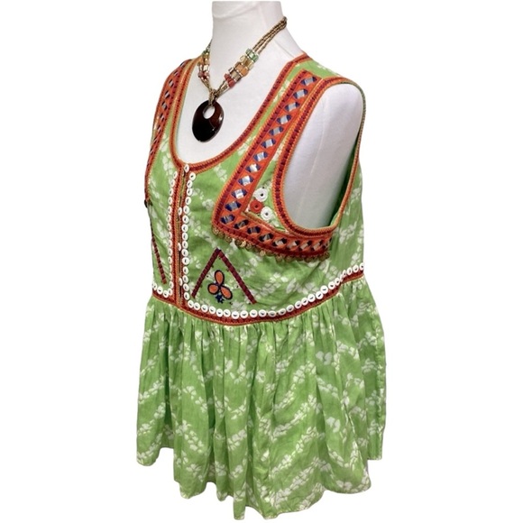 Indigo Moon Peplum Embroidered Coin Button Blouse - Picture 4 of 6